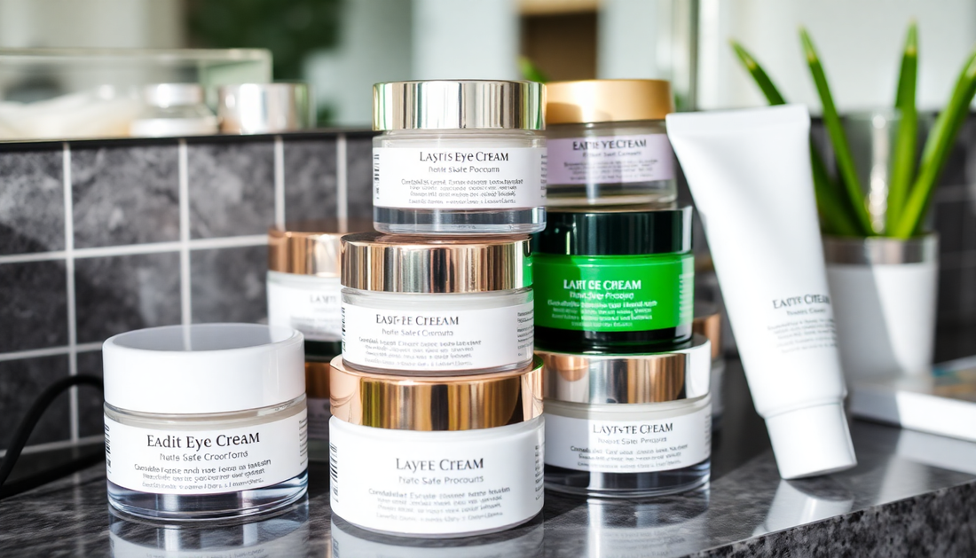 3-5 eye cream product piled on a counter 